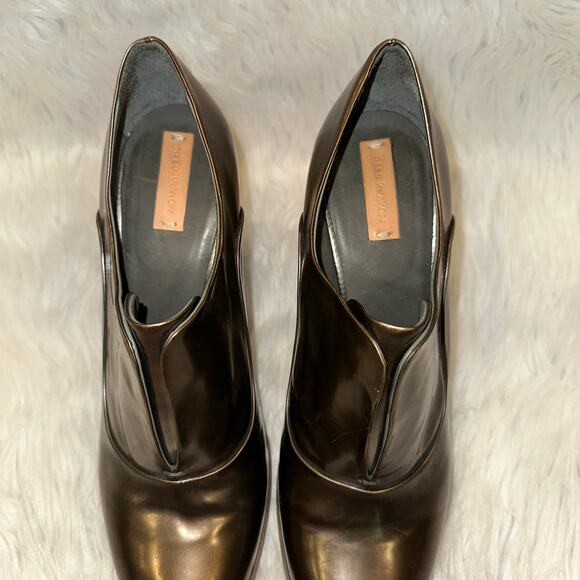 Reed Krakoff Oxford Ankle Boot Laceless Leather Block Heeled Metallic Bronze - Picture 5 of 9